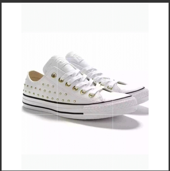 Converse Shoes - Converse White W/Gold Studs Low Tops B1